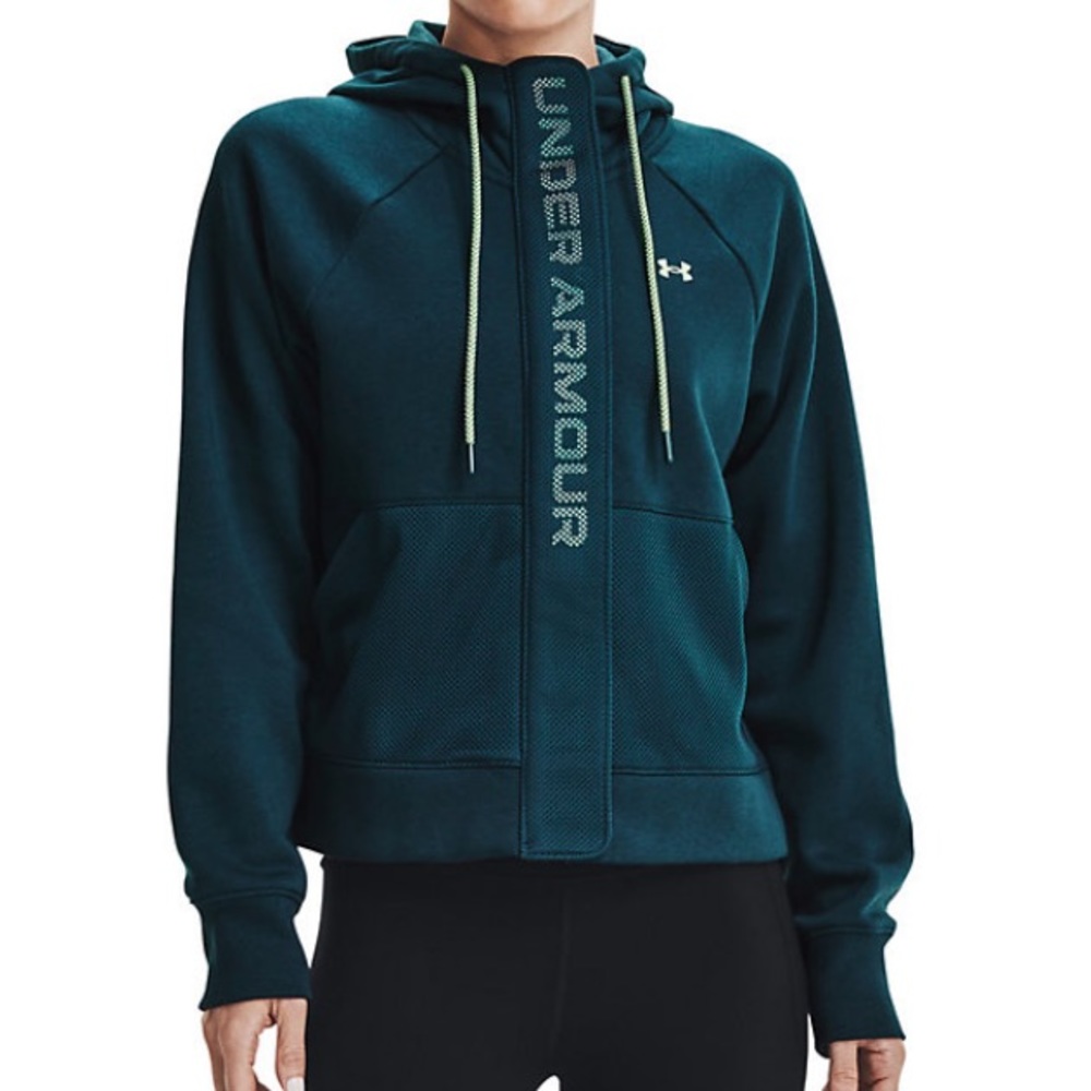 ⭐️Womens Rival Fleece Mesh Full Zip Hoodie by Under Armour, Large/Teal